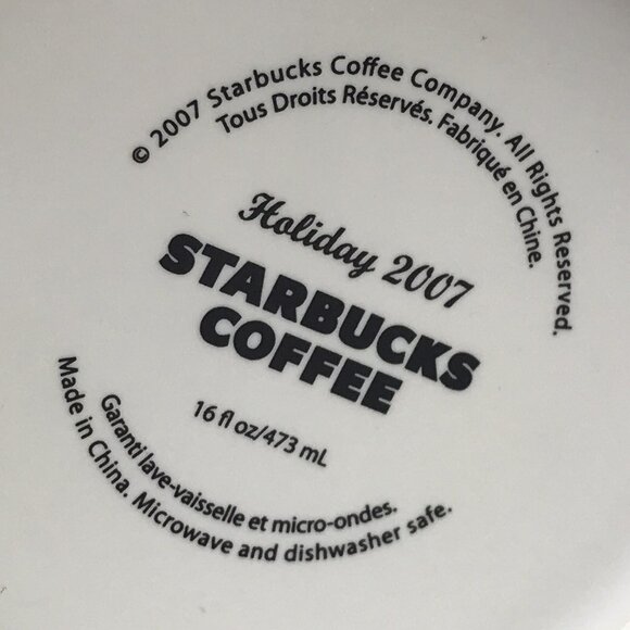 Starbucks Coffee Holiday 2007 16oz Coffee Tall Mug Christmas Snowflakes Snow Red - Picture 7 of 7